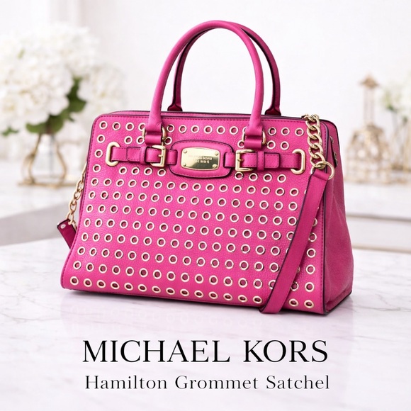 Michael Kors Handbags - Michael Kors Hamilton Grommet Satchel Hot Pink Leather w/ Dust Bag